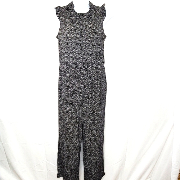 Adrianna Papell Wide Leg Jumpsuit Size L Stretch Black and White Print Spring - Picture 1 of 13